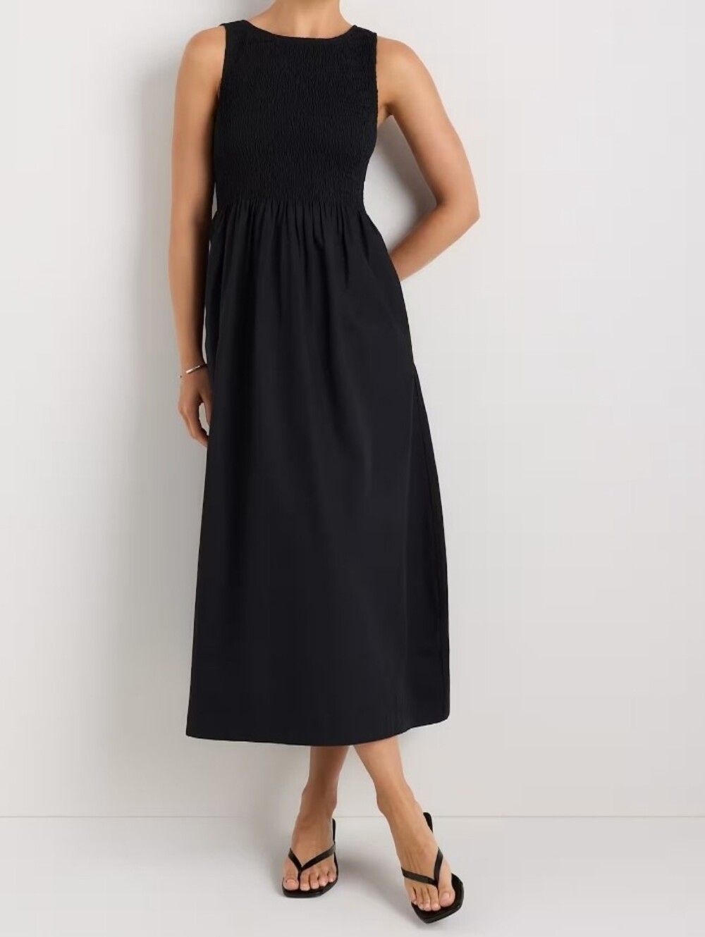 NWT Quince 100% Organic Cotton Poplin Boat Neck Maxi Dress - Black XS